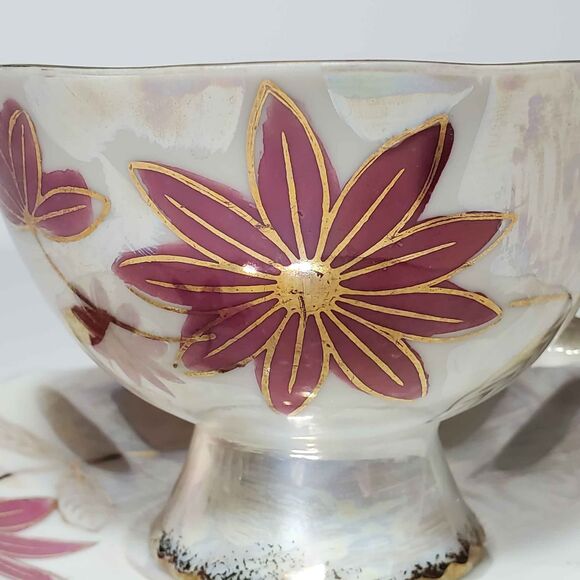Nasco Teacup and Saucer Pink Flowers Opalescent Vintage - Picture 3 of 10